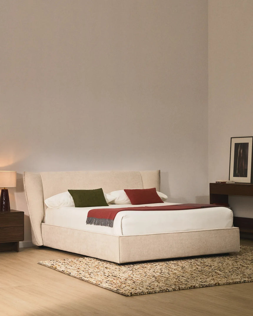 Abziehbares Bett Arvian aus beigefarbener Chenille mit Klappbettkasten für eine Matratze von 180 x 200 cm von Kave Home – Produktbild 2