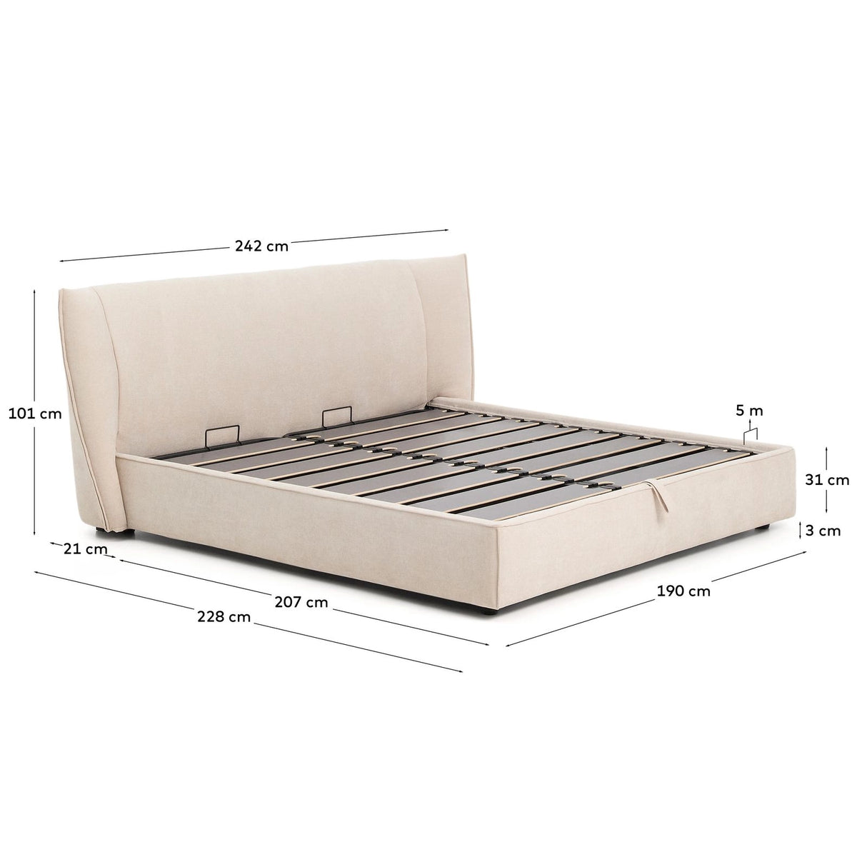 Abziehbares Bett Arvian aus beigefarbener Chenille mit Klappbettkasten für eine Matratze von 180 x 200 cm von Kave Home – Produktbild 3