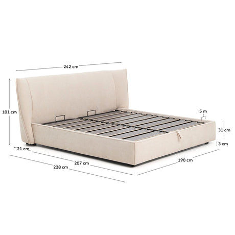 Abziehbares Bett Arvian aus beigefarbener Chenille mit Klappbettkasten für eine Matratze von 180 x 200 cm von Kave Home – Produktbild 3