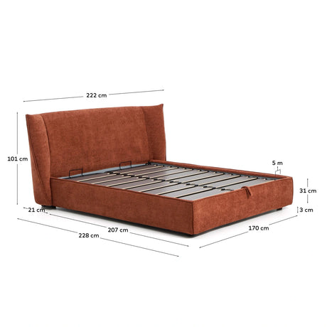 Abziehbares Bett Arvian aus terrakottafarbener Chenille mit Klappbettkasten für eine Matratze von 160 x 200 cm von Kave Home – Bild 5