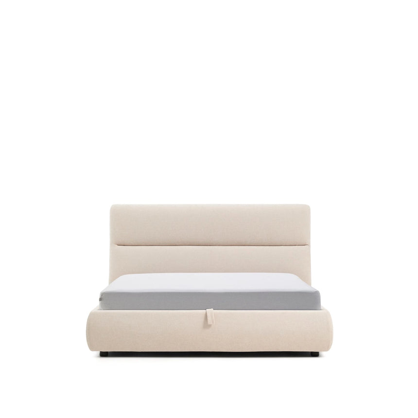 Abziehbares Bett Dafra aus beigefarbener Chenille mit Klappbettkasten für eine Matratze von 160 x 200 cm von Kave Home – Produktbild 1