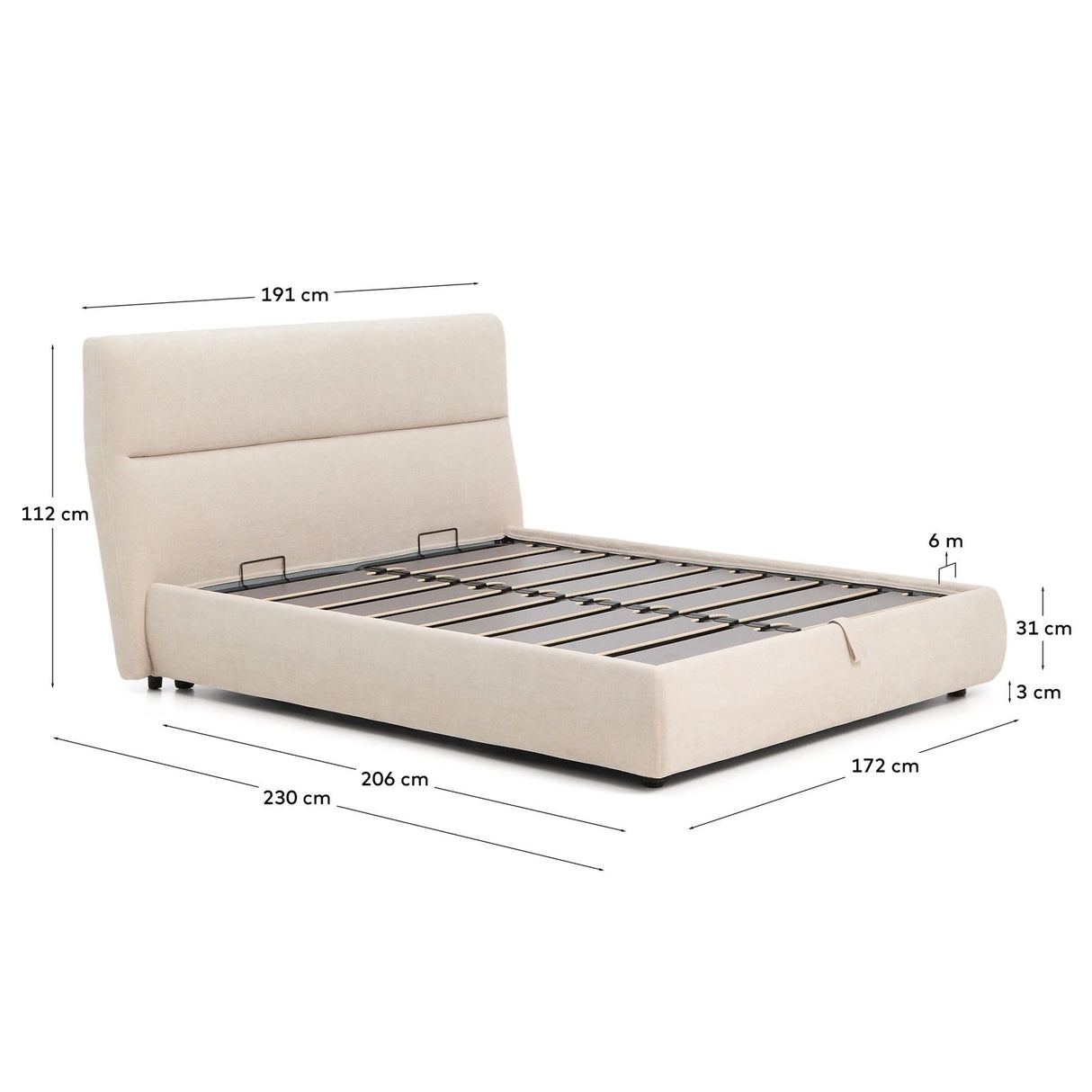 Abziehbares Bett Dafra aus beigefarbener Chenille mit Klappbettkasten für eine Matratze von 160 x 200 cm von Kave Home – Produktbild 4