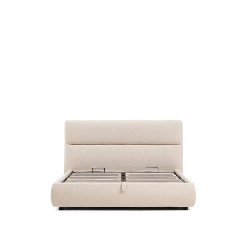 Abziehbares Bett Dafra aus beigefarbener Chenille mit Klappbettkasten für eine Matratze von 160 x 200 cm von Kave Home – Produktbild 6