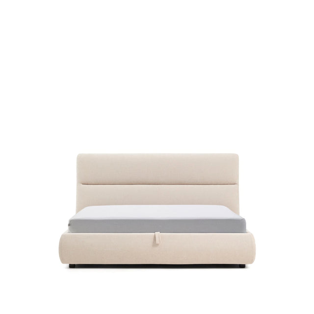Abziehbares Bett Dafra aus beigefarbener Chenille mit Klappbettkasten für eine Matratze von 180 x 200 cm von Kave Home – Produktbild 1