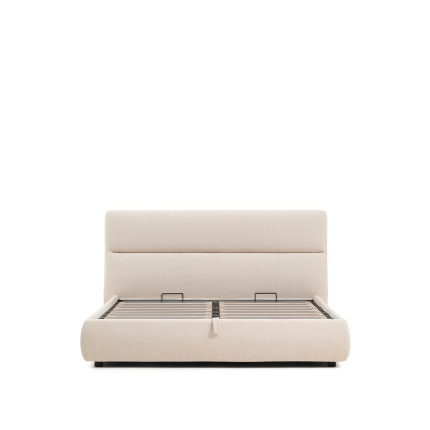 Abziehbares Bett Dafra aus beigefarbener Chenille mit Klappbettkasten für eine Matratze von 180 x 200 cm von Kave Home – Produktbild 6