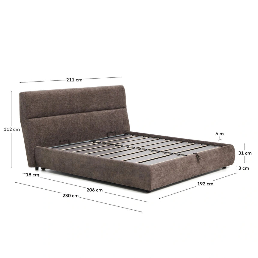 Abziehbares Bett Dafra aus dunkelbrauner Chenille mit Klappbettkasten für eine Matratze von 180 x 200 cm von Kave Home – Bild 5