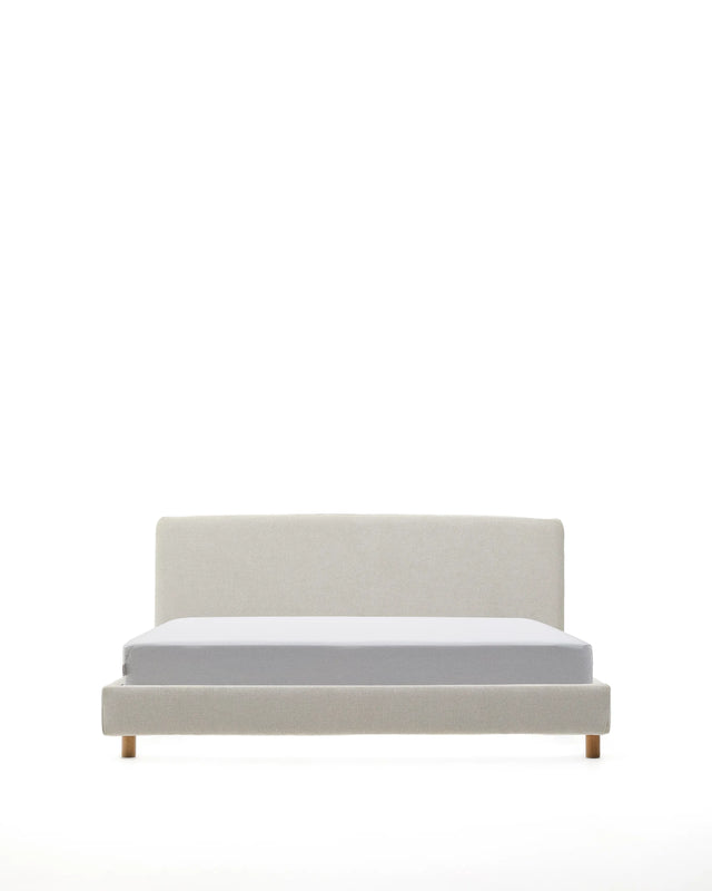 Abziehbares Bett Valma aus perlfarbener Chenille mit Beinen aus massivem Buchenholz für Matratze von 160 x 200 cm von Kave Home – Produktbild 9