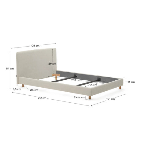 Abziehbares Bett Valma aus perlfarbener Chenille mit Beinen aus massivem Buchenholz für Matratze von 90 x 200 cm von Kave Home – Produktbild 6