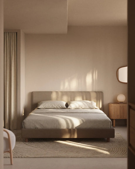 Abziehbares Bett Valma mit brauner Chenille und Beinen aus massivem Buchenholz für Matratzengröße 160 x 200 cm von Kave Home – Bild 2