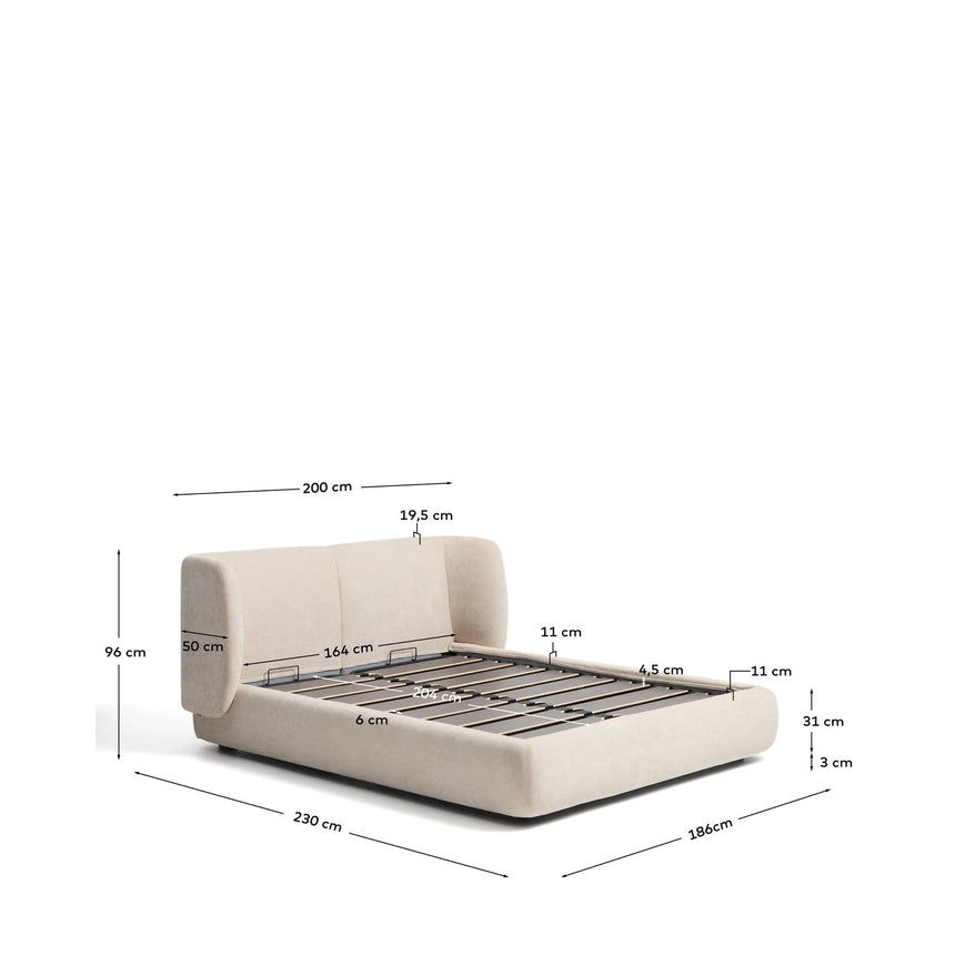 Abziehbares Bett mit aufklappbarem Bettkasten Nerla aus beiger Chenille, für Matratzen von 160 x 200 cm von Kave Home – Bild 4