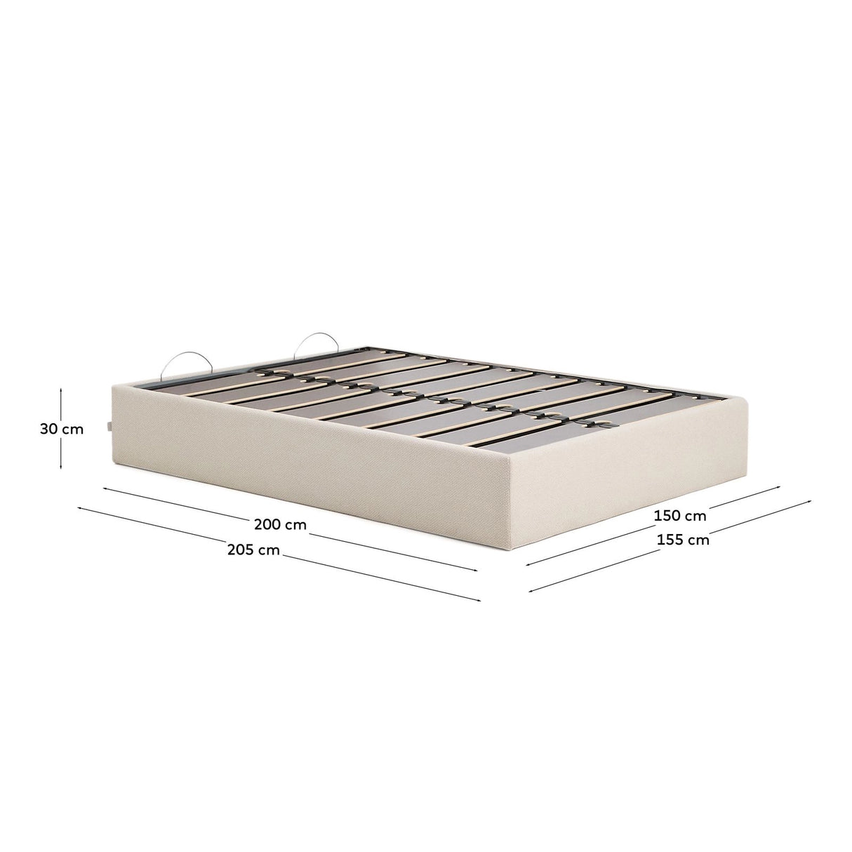 Abziehbares, aufklappbares Bett mit Stauraum Nelzi für Matratzengröße 150 x 200 cm in ecrufarbener Chenille, 100 % FSC von Kave Home – Produktbild 5