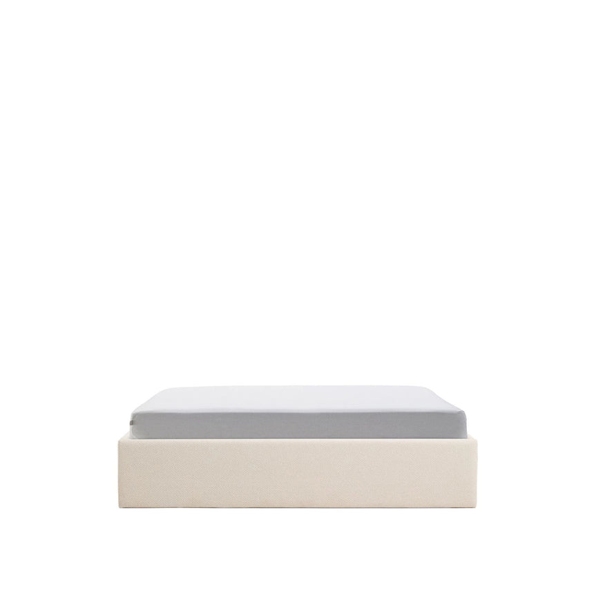 Abziehbares, aufklappbares Bett mit Stauraum Nelzi für Matratzengröße 160 x 200 cm in ecrufarbener Chenille, 100 % FSC von Kave Home – Produktbild 1