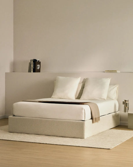 Abziehbares, aufklappbares Bett mit Stauraum Nelzi für Matratzengröße 180 x 200 cm in ecrufarbener Chenille, 100 % FSC von Kave Home – Produktbild 2