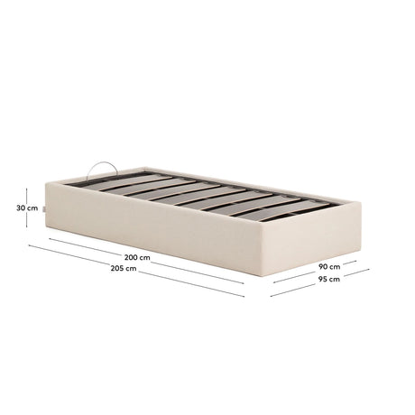 Abziehbares, aufklappbares Bett mit Stauraum Nelzi für Matratzengröße 90 x 200 cm in ecrufarbener Chenille, 100 % FSC von Kave Home – Produktbild 4