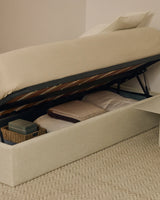 Abziehbares, seitlich aufklappbares Bett mit Stauraum Nelzi für Matratzengröße 90 x 200 cm in ecrufarbener Chenille, 100 % FSC von Kave Home – Produktbild 6