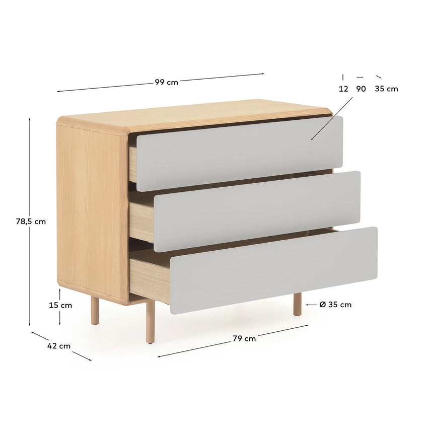 Anielle Kommode mit 3 Schubladen aus massiver Esche und Eschenfurnier 99 x 78,5 cm von Kave Home – Bild 4