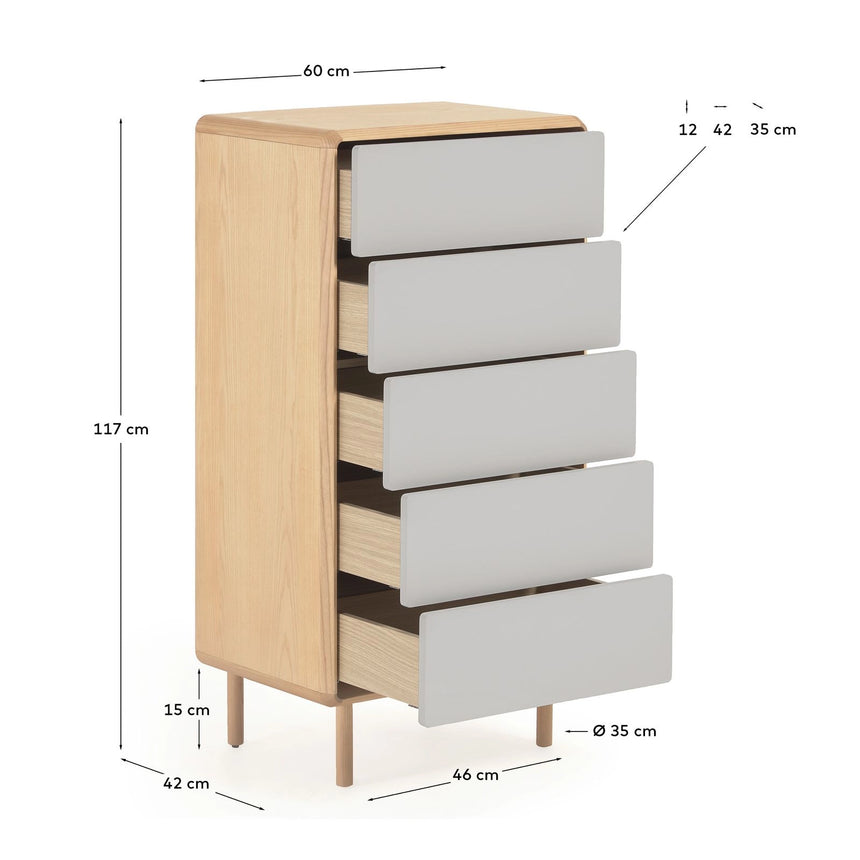 Anielle Kommode mit 5 Schubladen aus massiver Esche und Eschenfurnier 60 x 117 cm von Kave Home – Bild 4