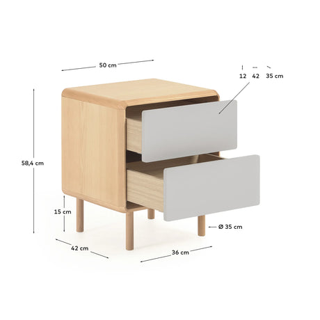 Anielle Nachttisch aus massiver Esche und Eschenfurnier 50 x 58,4 cm von Kave Home – Produktbild 4