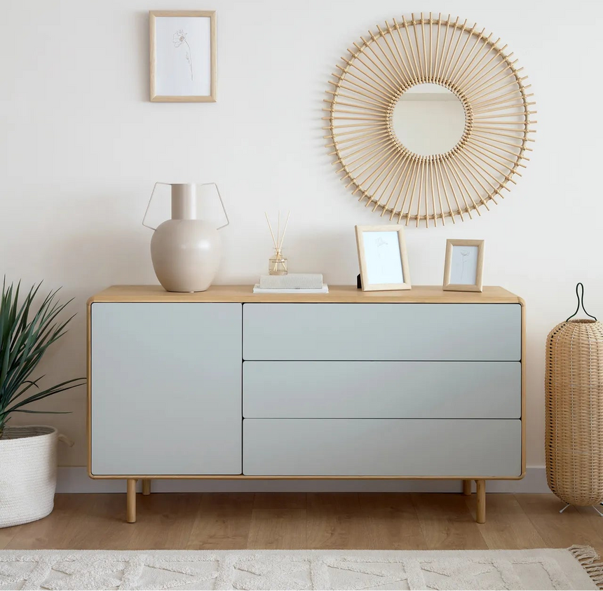 Anielle Sideboard 1 Türe und 3 Schubladen aus Esche massiv und Furnier 150 x 78 cm von Kave Home – Bild 2