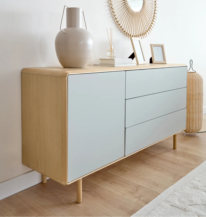 Anielle Sideboard 1 Türe und 3 Schubladen aus Esche massiv und Furnier 150 x 78 cm von Kave Home – Bild 3