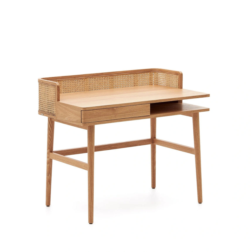 Araxi Tisch aus Eschenfurnier und massiver Esche und Rattan 105 x 62 cm von Kave Home – Bild 1