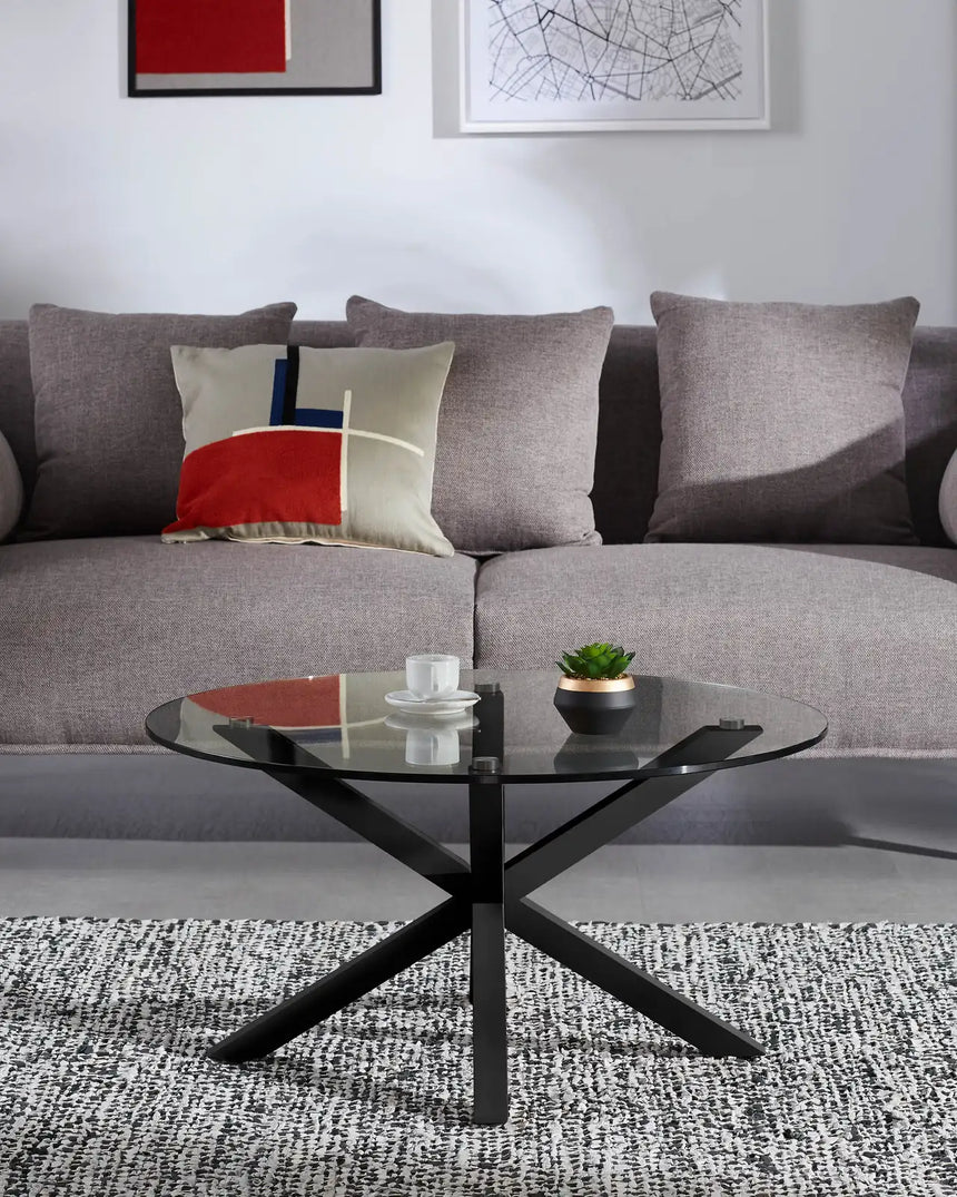 Argo Couchtisch Ø 82 cm aus Glas und Stahlbeinen mit schwarzem Finish von Kave Home – Bild 3