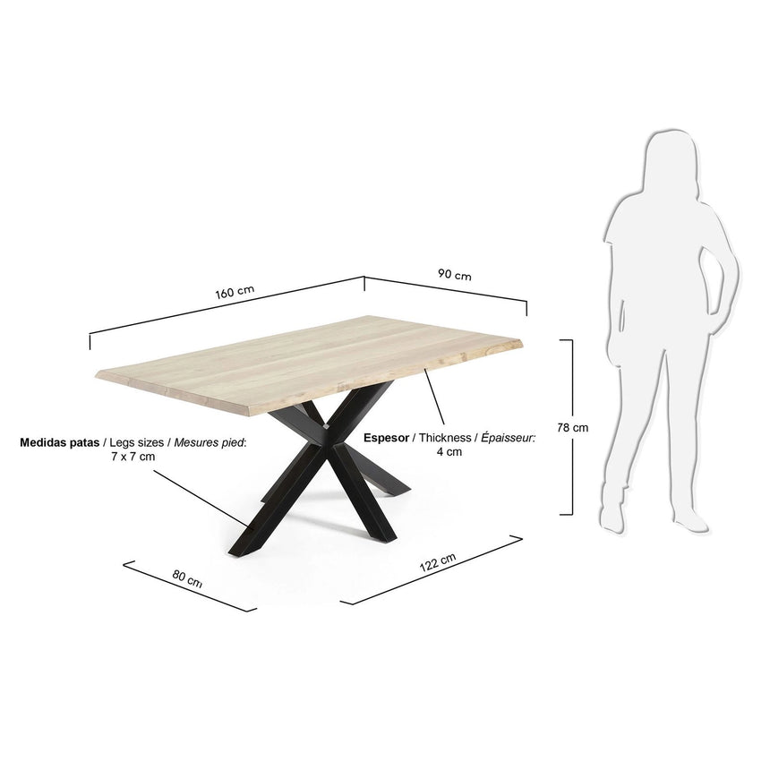 Argo Tisch Eichenfurnier m. gebleichtem Finish Stahlbeine m. schwarzem Finish  160 x 90 cm von Kave Home – Bild 2