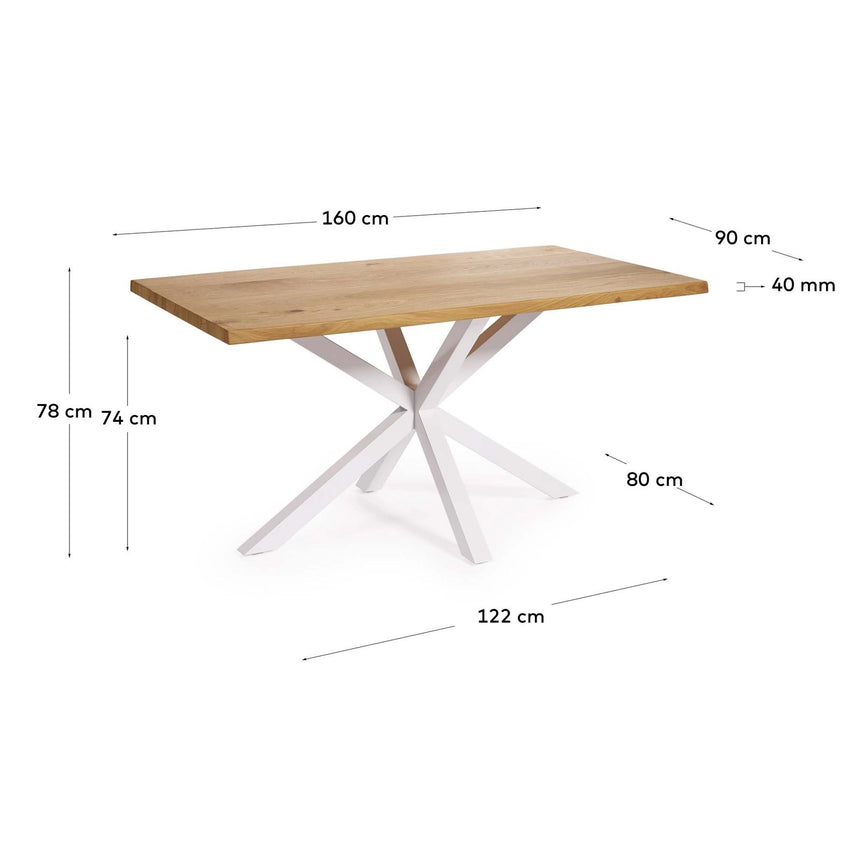 Argo Tisch Eichenfurnier mit natürlichem Finish Stahlbeine mit weißem Finish 160 x 90 cm von Kave Home – Bild 2