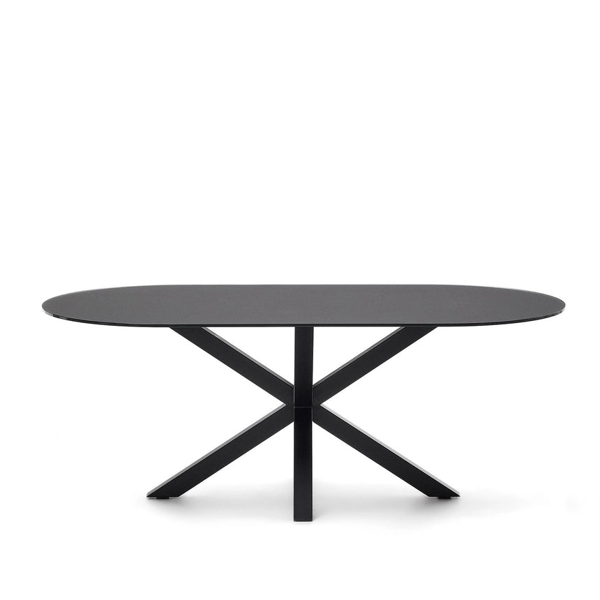 Argo Tisch aus schwarzem Glas mit schwarzen Stahlbeinen Ø 200 x 100 cm von Kave Home – Bild 1