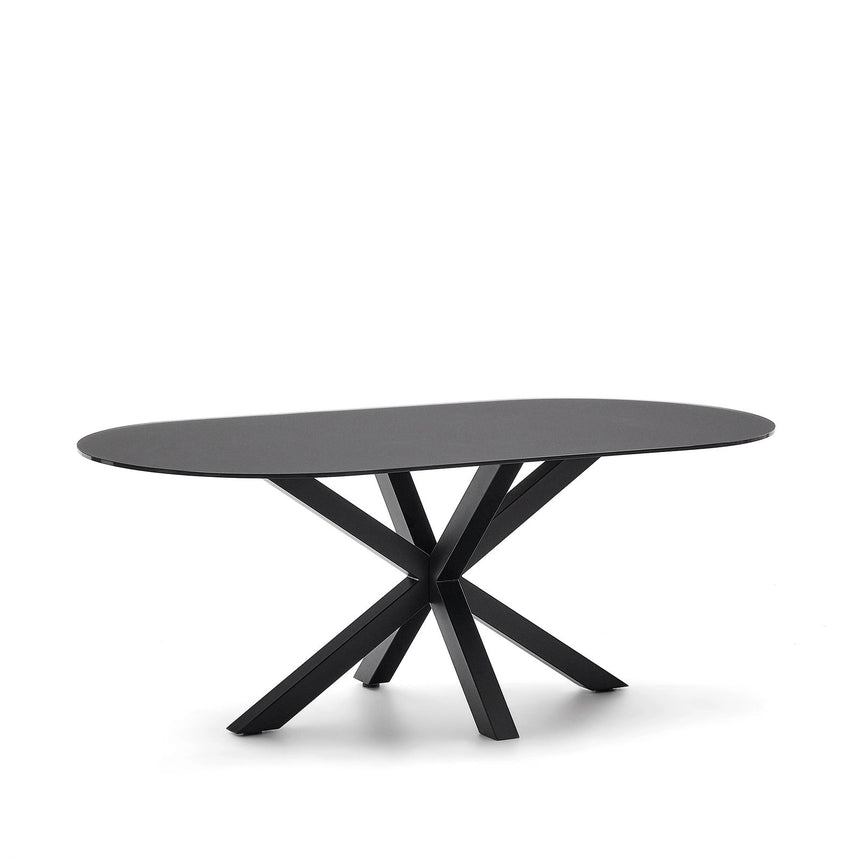 Argo Tisch aus schwarzem Glas mit schwarzen Stahlbeinen Ø 200 x 100 cm von Kave Home – Bild 6