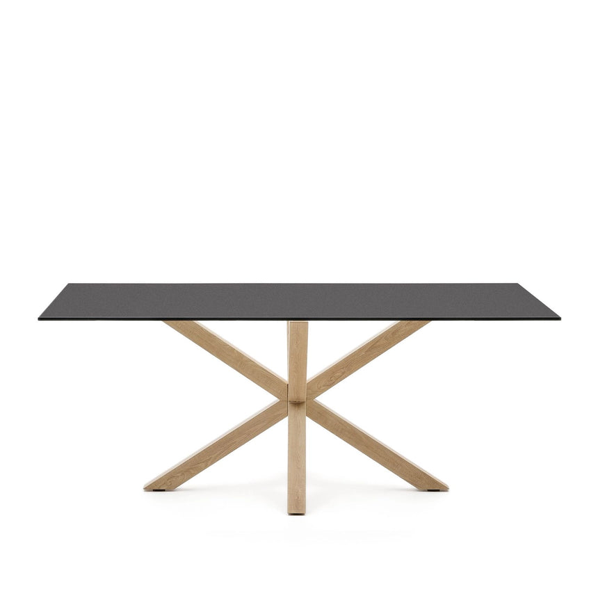 Argo Tisch aus schwarzem Glas und Stahlbeinen mit Holzoptik 200 x 100 cm von Kave Home – Bild 1