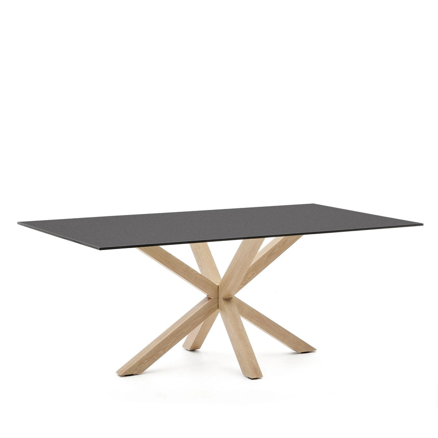 Argo Tisch aus schwarzem Glas und Stahlbeinen mit Holzoptik 200 x 100 cm von Kave Home – Bild 4