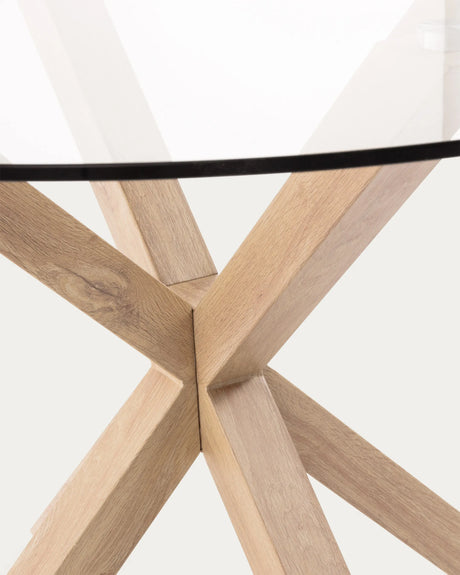 Argo runder Tisch aus Glas und Stahlbeine mit Holzoptik Ø 119 cm von Kave Home – Produktbild 1