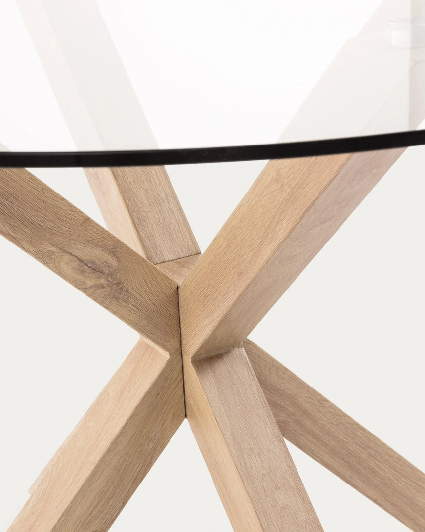 Argo runder Tisch aus Glas und Stahlbeine mit Holzoptik Ø 119 cm von Kave Home – Produktbild 1