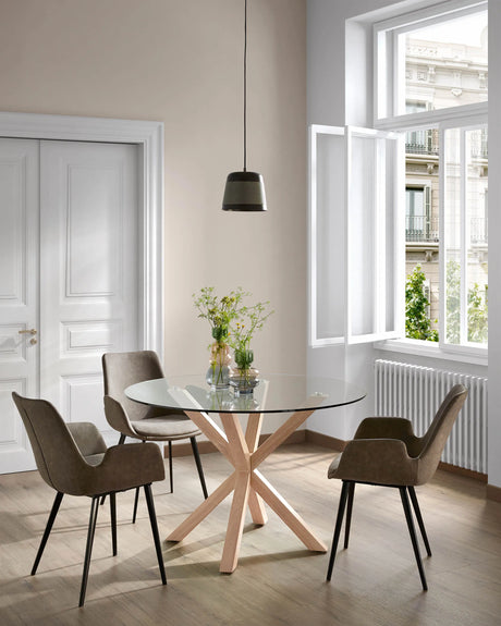 Argo runder Tisch aus Glas und Stahlbeine mit Holzoptik Ø 119 cm von Kave Home – Produktbild 3