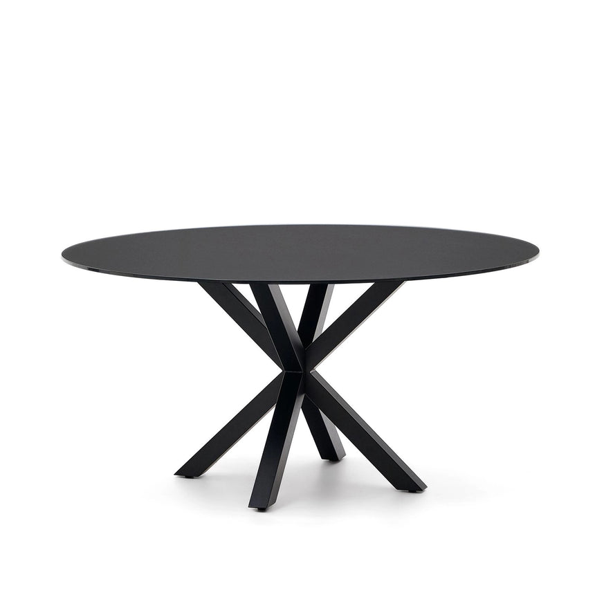 Argo runder Tisch aus schwarzem Glas mit schwarzen Stahlbeinen Ø 150 cm von Kave Home – Bild 4