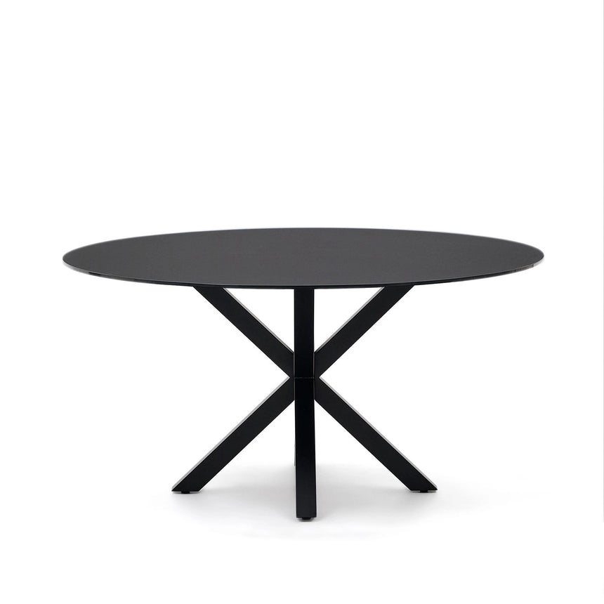 Argo runder Tisch aus schwarzem Glas mit schwarzen Stahlbeinen Ø 150 cm von Kave Home – Bild 6
