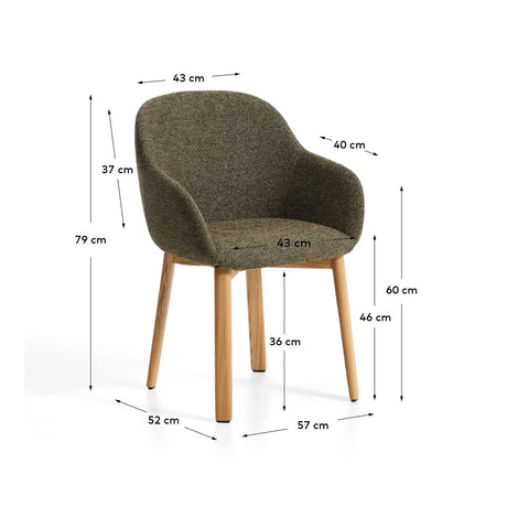 Armlehnenstuhl Meila mit grüner Chenille und Beinen aus massivem Eschenholz mit naturfarbenem Finish  von Kave Home – Bild 3
