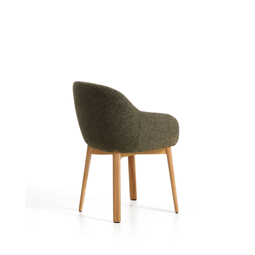 Armlehnenstuhl Meila mit grüner Chenille und Beinen aus massivem Eschenholz mit naturfarbenem Finish  von Kave Home – Bild 5