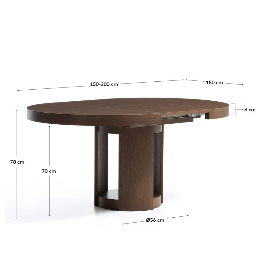 Artis ausziehbarer runder Tisch aus Massivholz und Eichenfurnier mit Walnuss-Finish, FSC 100%, 150 (200) x 80 cm von Kave Home – Bild 5