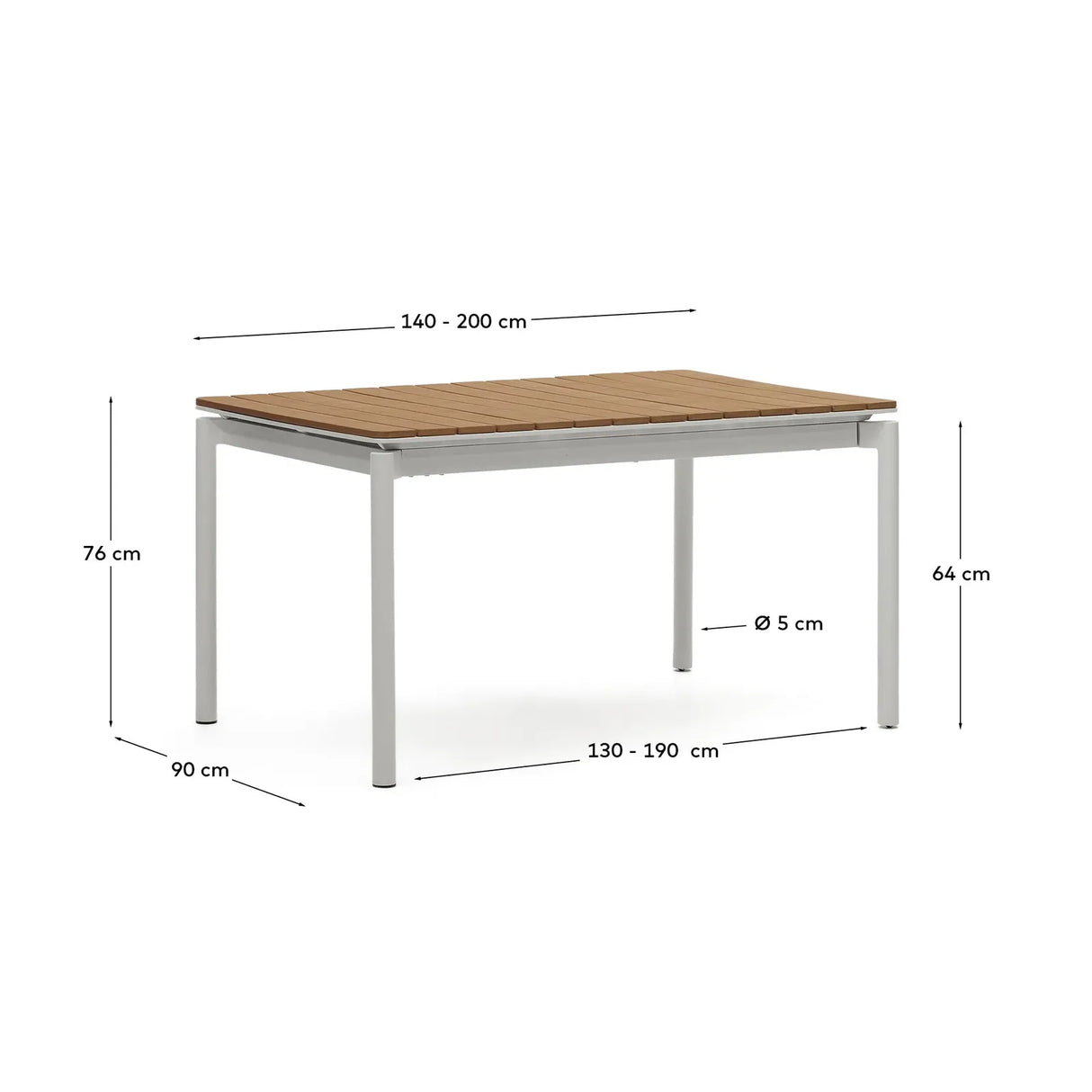Ausziehbarer Outdoor-Tisch Canyelles aus Polyholz und Aluminium, hellgrau 140 (200) x 90 cm - ZEN ZONE Furniture