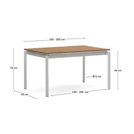 Ausziehbarer Outdoor-Tisch Canyelles aus Polyholz und Aluminium, hellgrau 140 (200) x 90 cm - ZEN ZONE Furniture