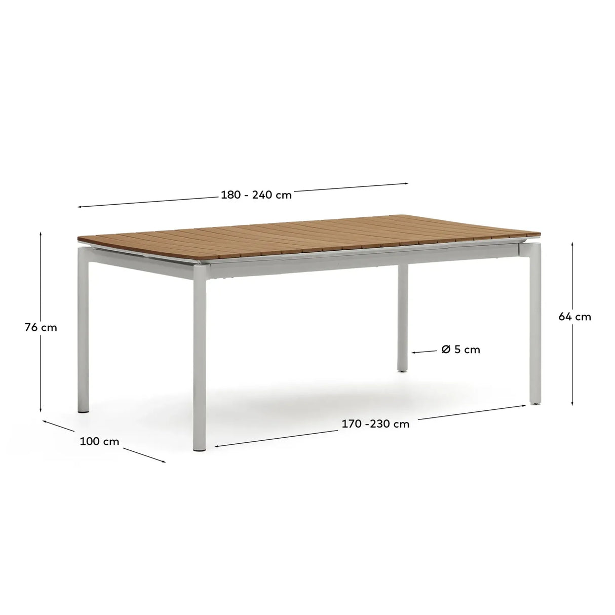 Ausziehbarer Outdoor-Tisch Canyelles aus Polyholz und Aluminium, hellgrau 180 (240) x 100 cm - ZEN ZONE Furniture