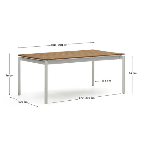 Ausziehbarer Outdoor-Tisch Canyelles aus Polyholz und Aluminium, hellgrau 180 (240) x 100 cm - ZEN ZONE Furniture