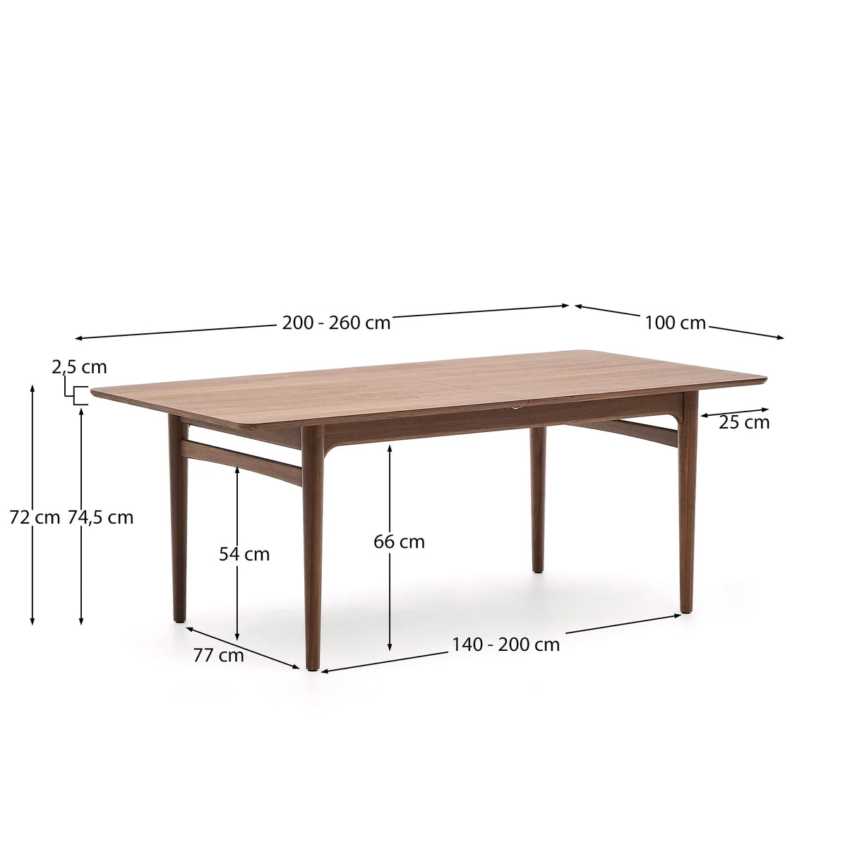 Ausziehbarer Tisch Elan Furnier und massives Nussbaumholz 200 (260) x 100 cm FSC Mix Credit von Kave Home – Produktbild 8