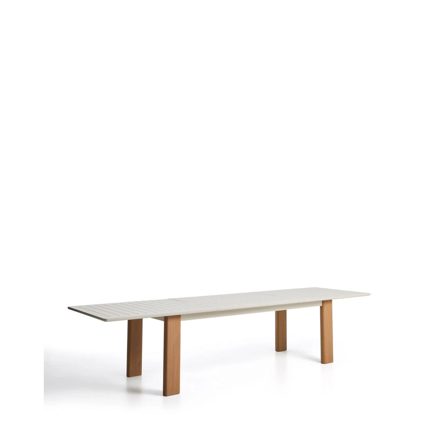 Ausziehtisch Livorno aus écrufarbenem Aluminium mit Beinen in Holzoptik 233 (350) x 100 cm von Kave Home – Bild 6