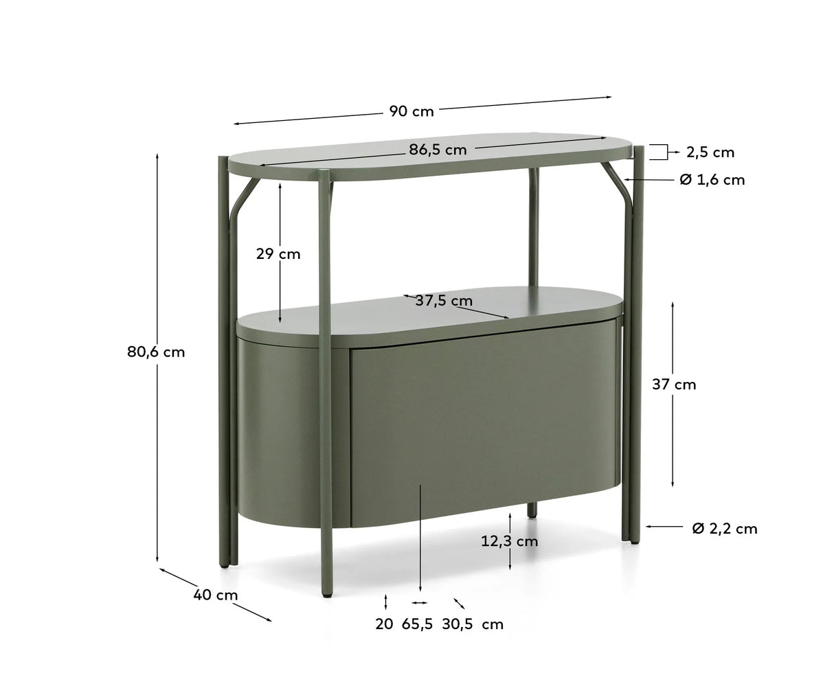 Badezimmermöbel Arely mit Stahlgestell und grün lackiertem MDF, 90 x 40 cm von Kave Home – Produktbild 4