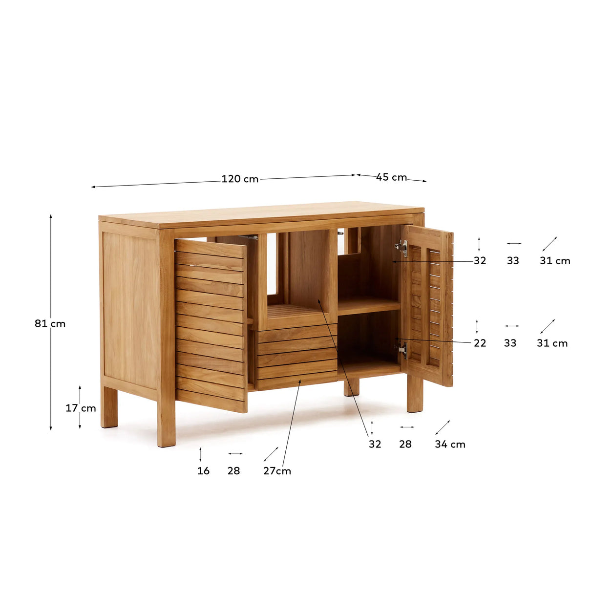 Badezimmermöbel Neria aus massivem Teakholz natürlichem Finish 120 x 45 cm von Kave Home – Produktbild 4