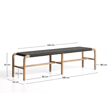 Bank Alipa aus massivem Akazienholz und dunkelgrauem Seil, 200 cm, FSC 100 % von Kave Home – Bild 5