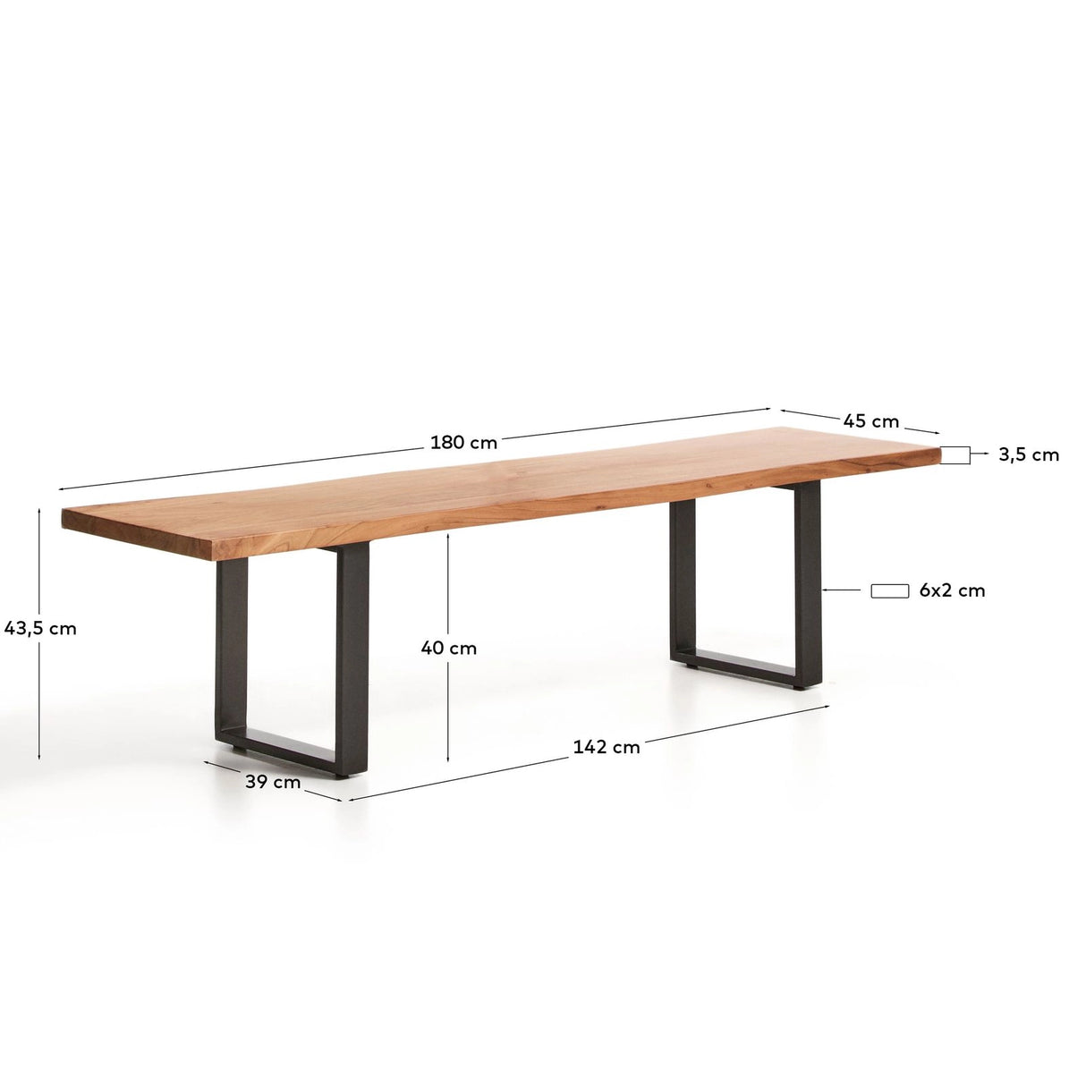 Bank Uxue aus massivem Akazienholz mit Beinen aus schwarzem Stahl 180 x 45 cm von Kave Home – Bild 2